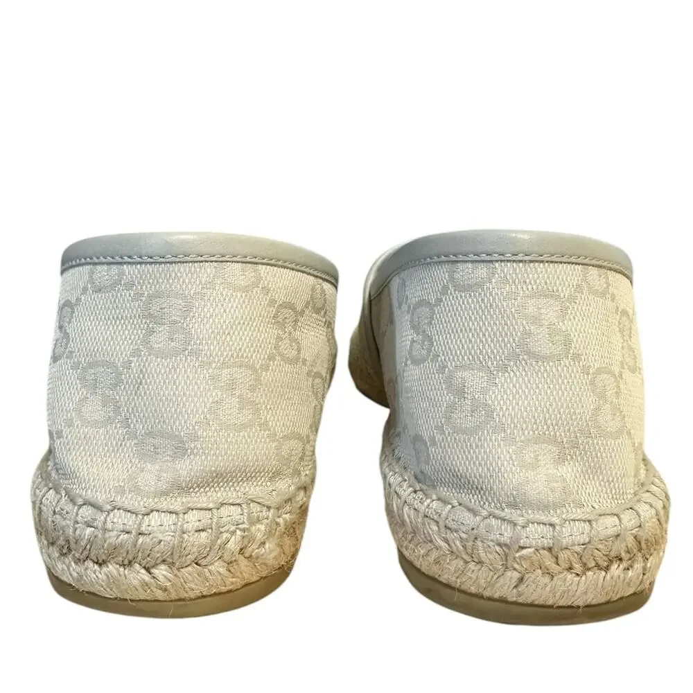 Gucci GG Supreme Cream White Monogram Espadrille Flats 39.5 Logo